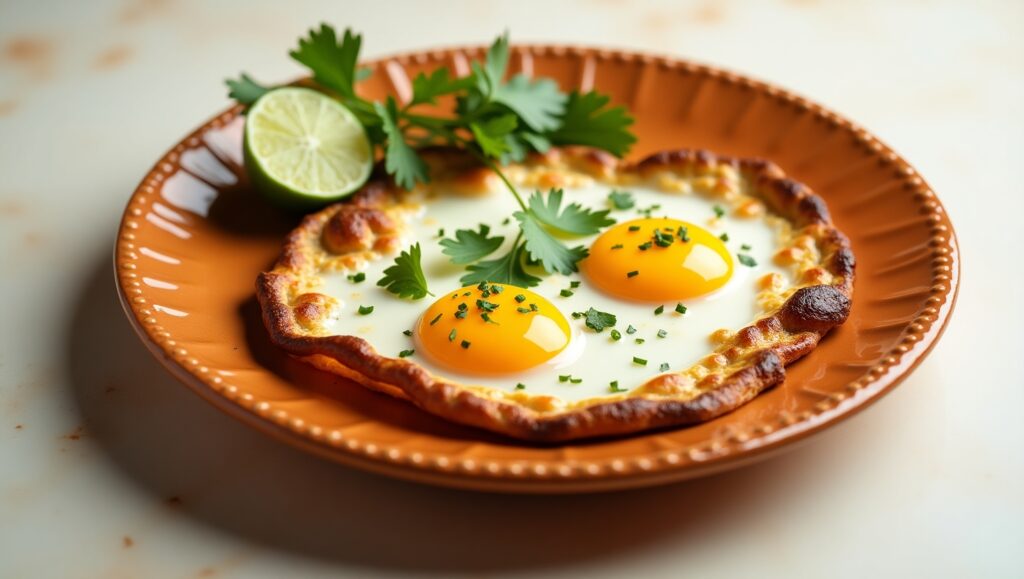 Fried Eggs with Cilantro and Lime Garnish
