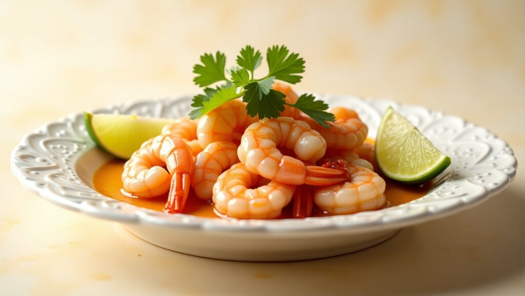 Shrimp with Lime and Cilantro Garnish