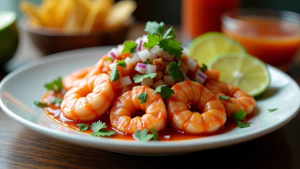 Shrimp Salad with Fresh Vegetables, Lime, and Tortilla Chips