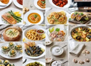 What are 10 types of seafood dishes