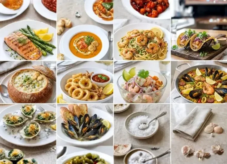 What are 10 types of seafood dishes